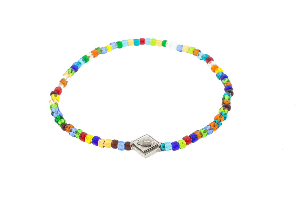 Gold Scarab Lozenge On Glass Beaded Bracelet