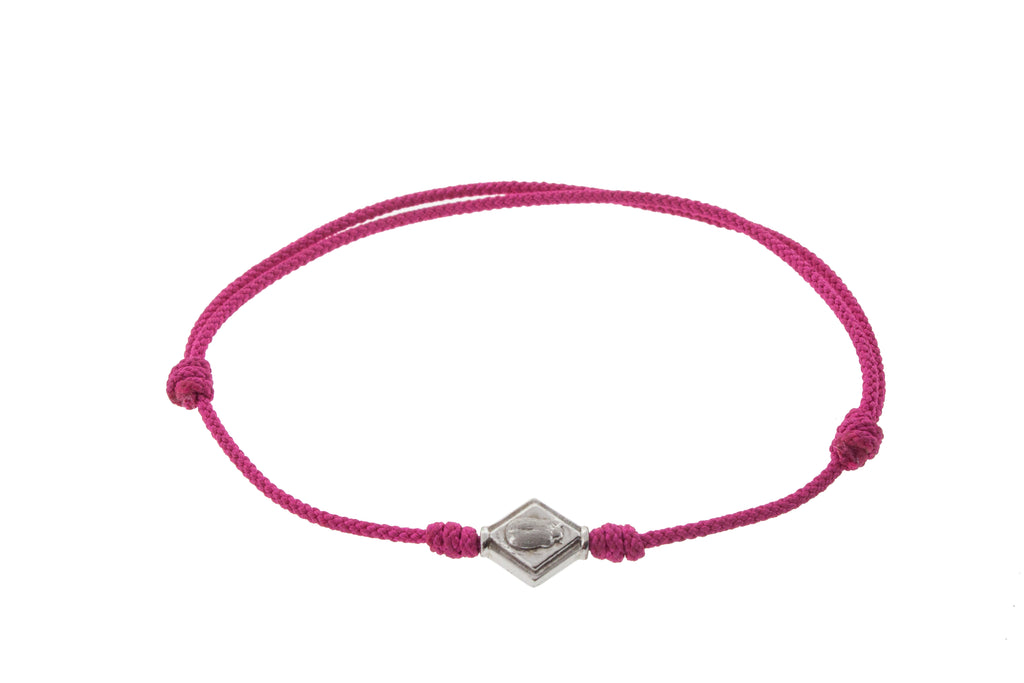 Gold Scarab Lozenge On Pink Cord Bracelet