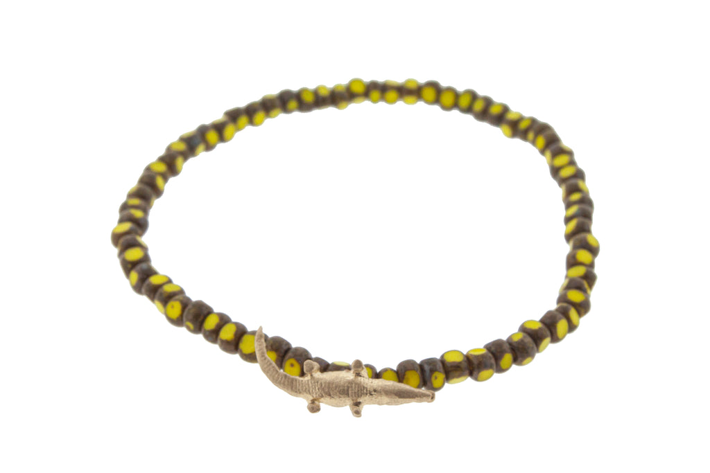 Yellow Gold Crocodile with Yellow Picasso Beads Bracelet