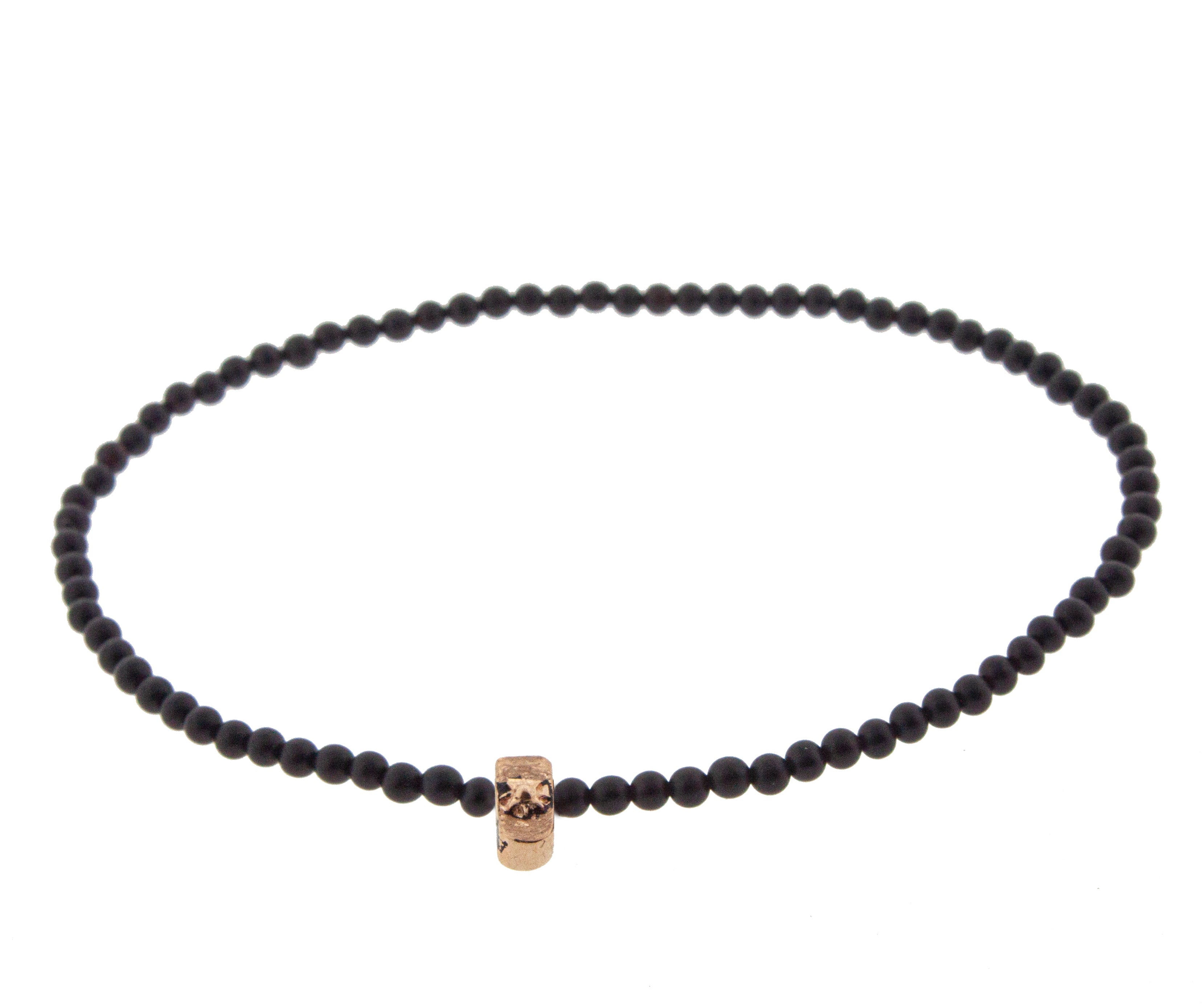 LUIS MORAIS 14K Yellow Gold Small Sun Tag On Beaded Bracelet.