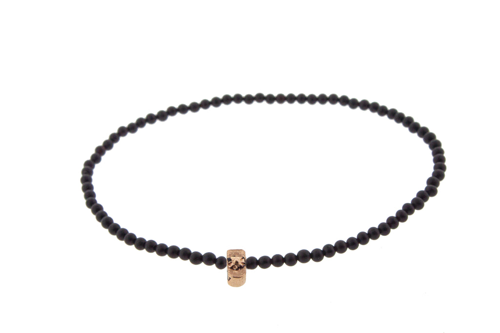 LUIS MORAIS 14K Yellow Gold Small Sun Tag On Beaded Bracelet.