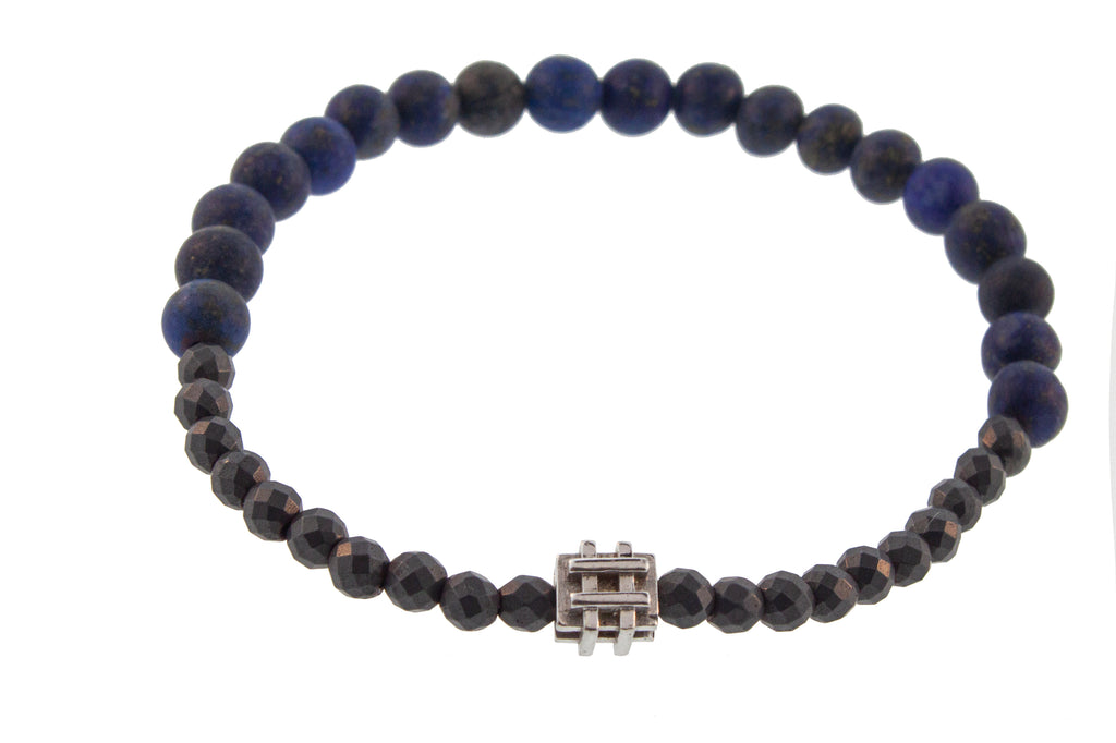 Gold Puzzle Bead On Gemstone Beaded Bracelet