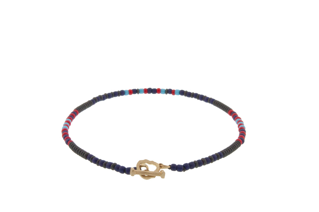 Gold Skull Outline Clasp On Gemstone Beaded Bracelet