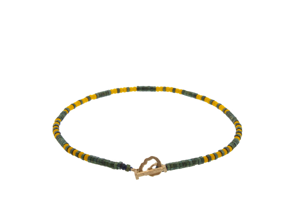 Gold Skull Outline Clasp On Gemstone Beaded Bracelet