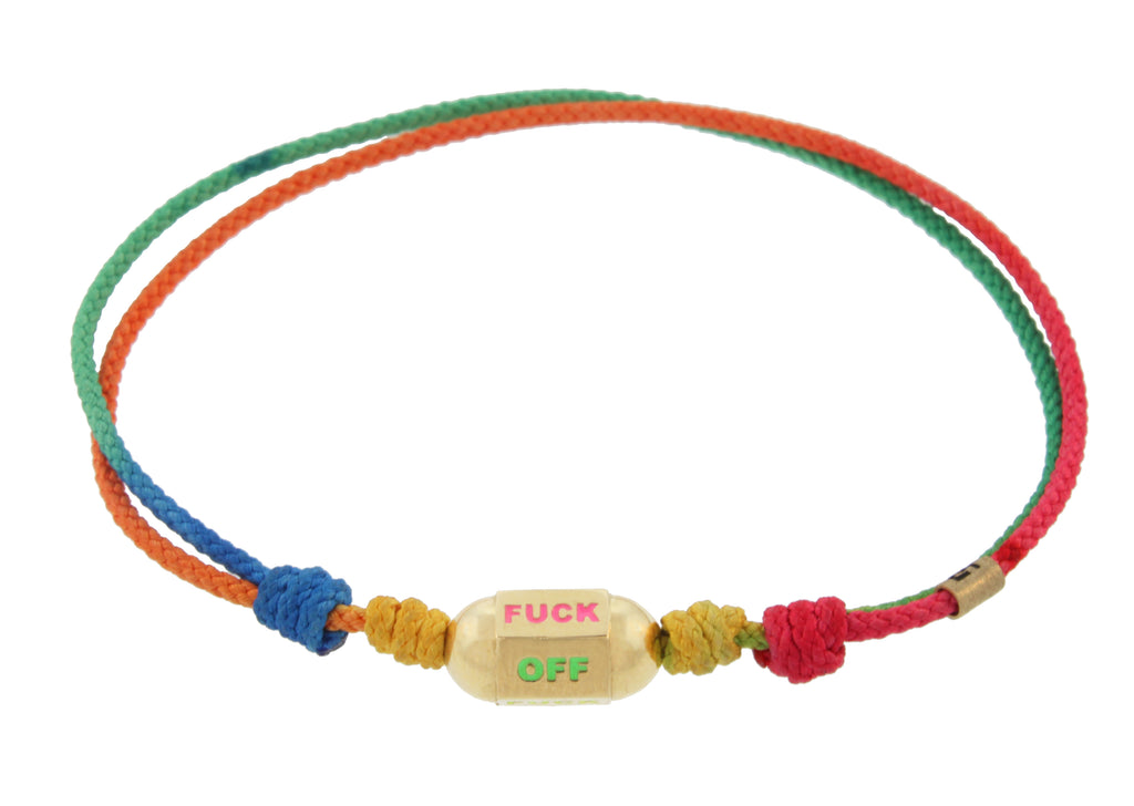 Fuck Off Hexagon Bolt Bead on a Cord Bracelet