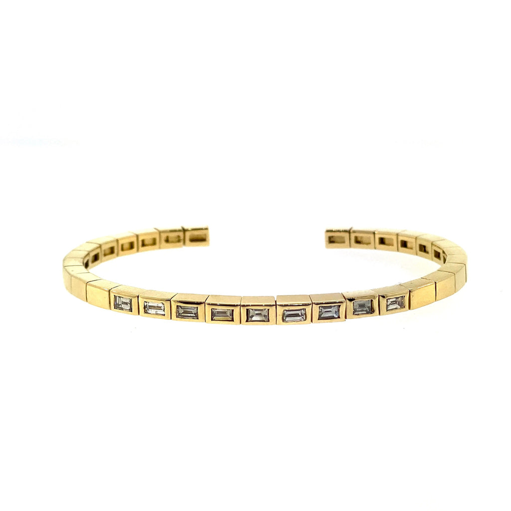 Yellow Gold Baguette Cuff with White Diamonds