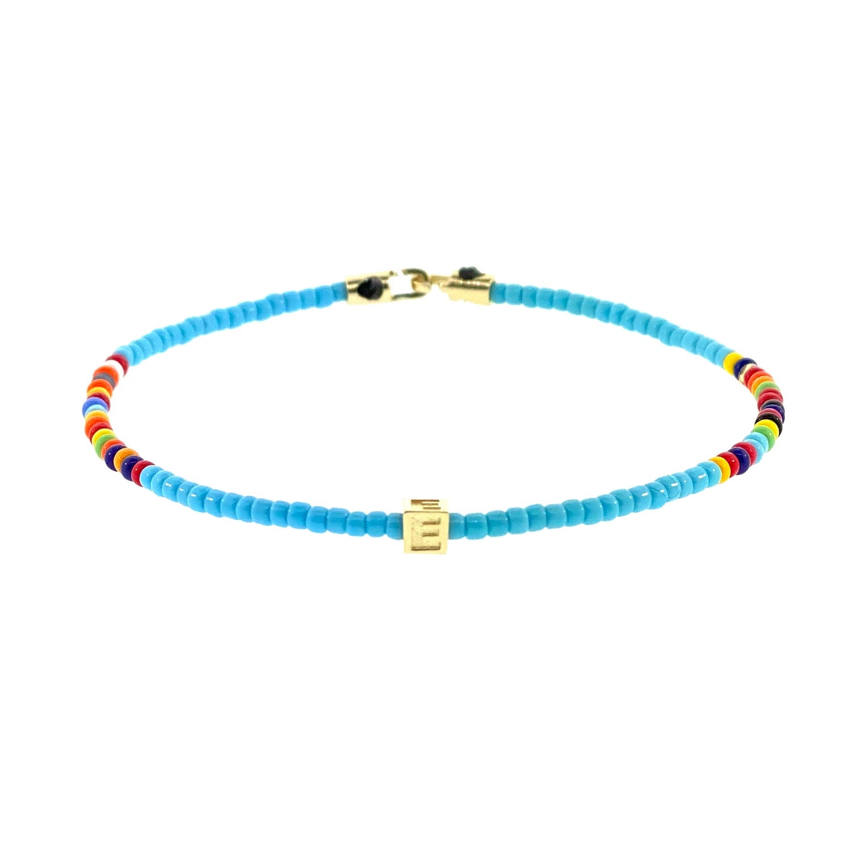 Height of Summer Custom 14k Yellow Gold Initial Bracelet with 14k Gold Clasps  Please note that due to the customized nature of this piece, the production timeline is expected to be approximately 7 days. This item is not eligible for express shipping.