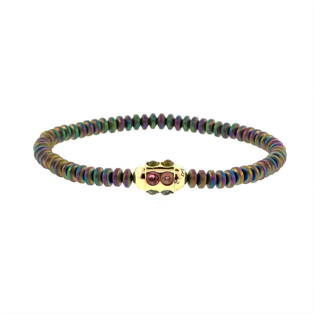 Tourmaline Round Bolt Bead Bracelet