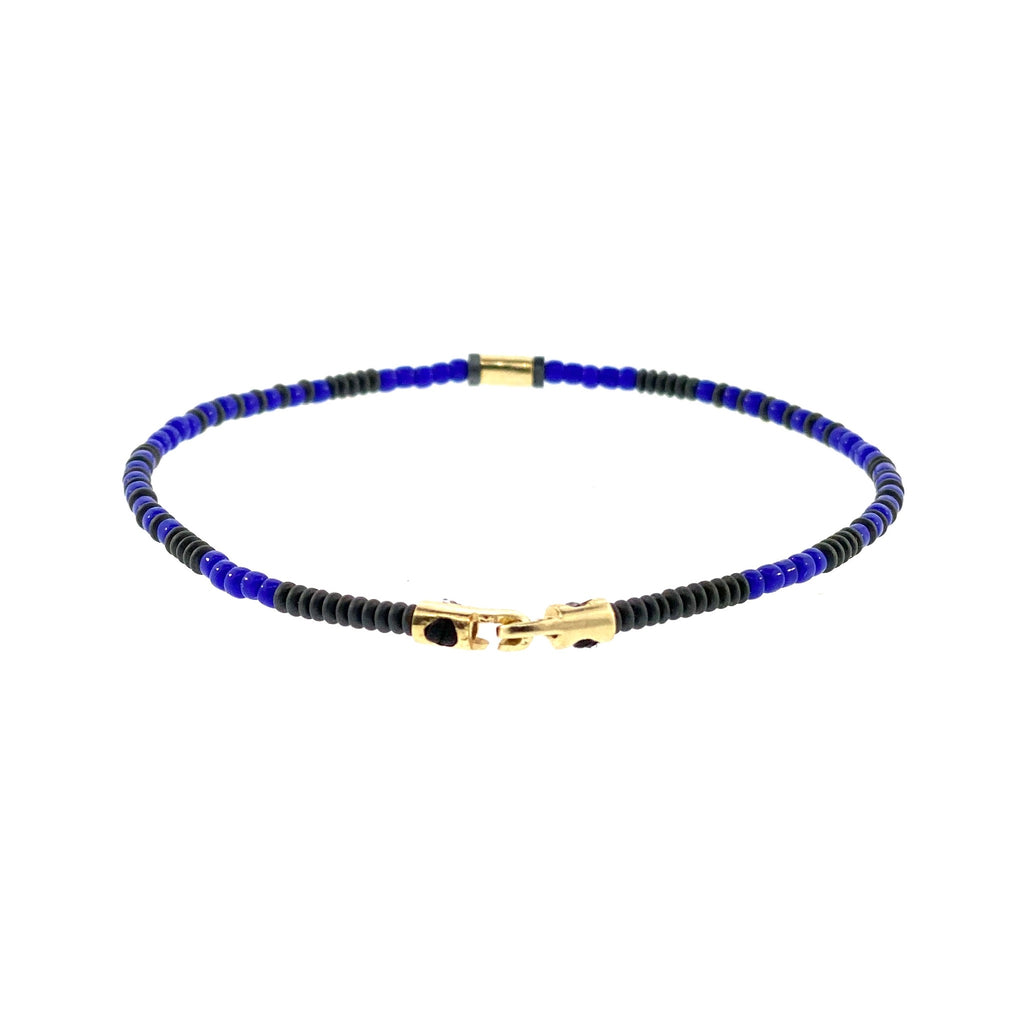 14K Yellow Gold Small Clasp and Spacer On Hematite And Glass Beaded Bracelet