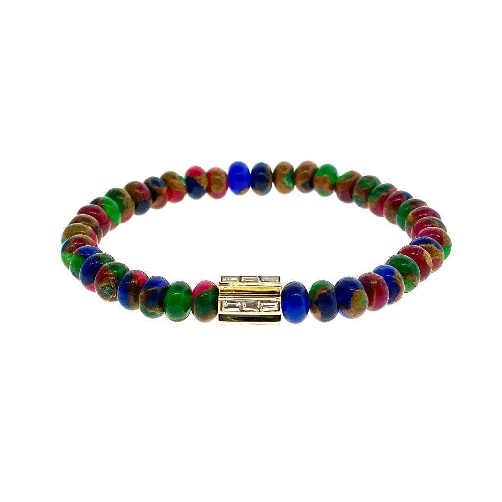 Gold Asterisk With TLC Diamonds On Gemstone Beaded Bracelet