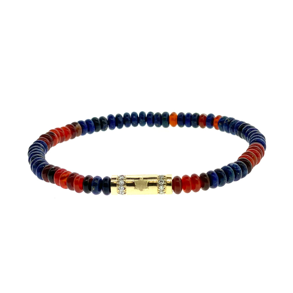 Gold Star Of David Relief With Diamonds On Gemstone Beaded Bracelet