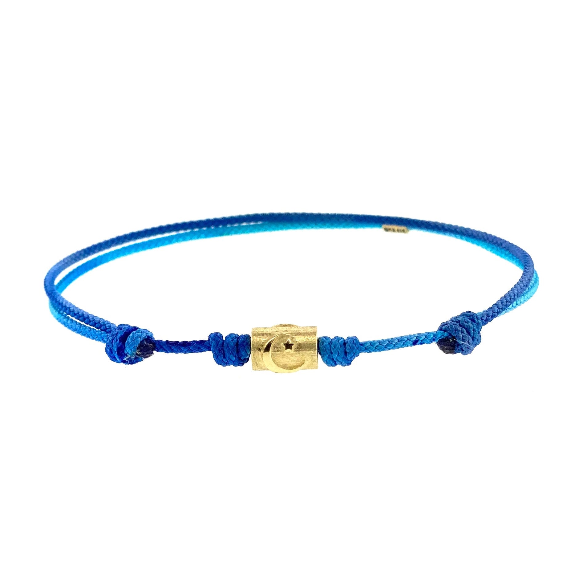 LUIS MORAIS 14k Yellow Gold Short Matte Tube with Moon Star Relief on a Cord Bracelet