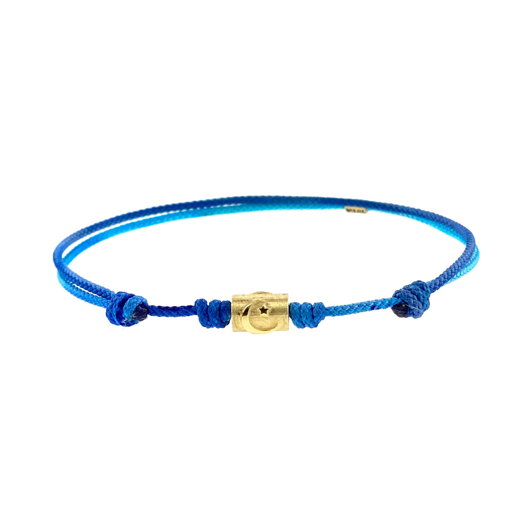 Pulsera De Cordón Con Relieve Estrella Luna Dorada