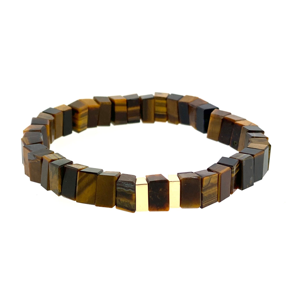 Gold Beads On Tiger's Eye Beaded Bracelet