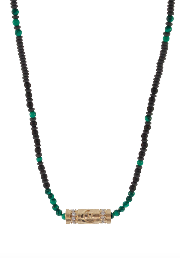 Gold Moon Star With Diamonds On Gemstone Beaded Necklace