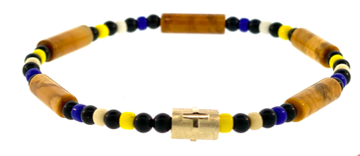 Gold Cross Relief On Gemstone Beaded Bracelet