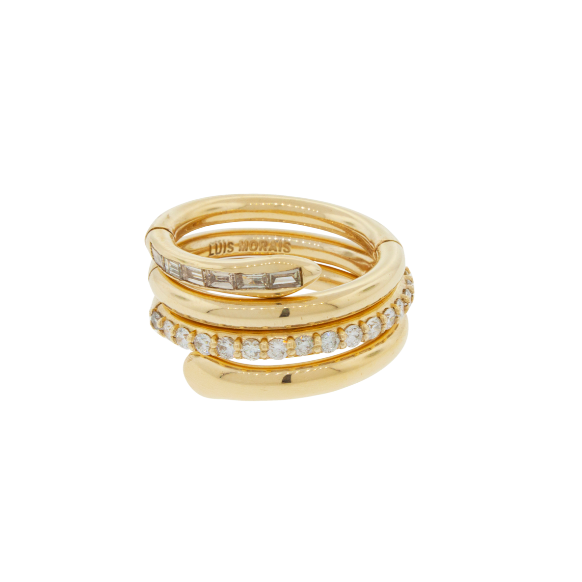 LUIS MORAIS 14K Yellow Gold Serpentine Ring with Round and Baguette TLC Diamonds