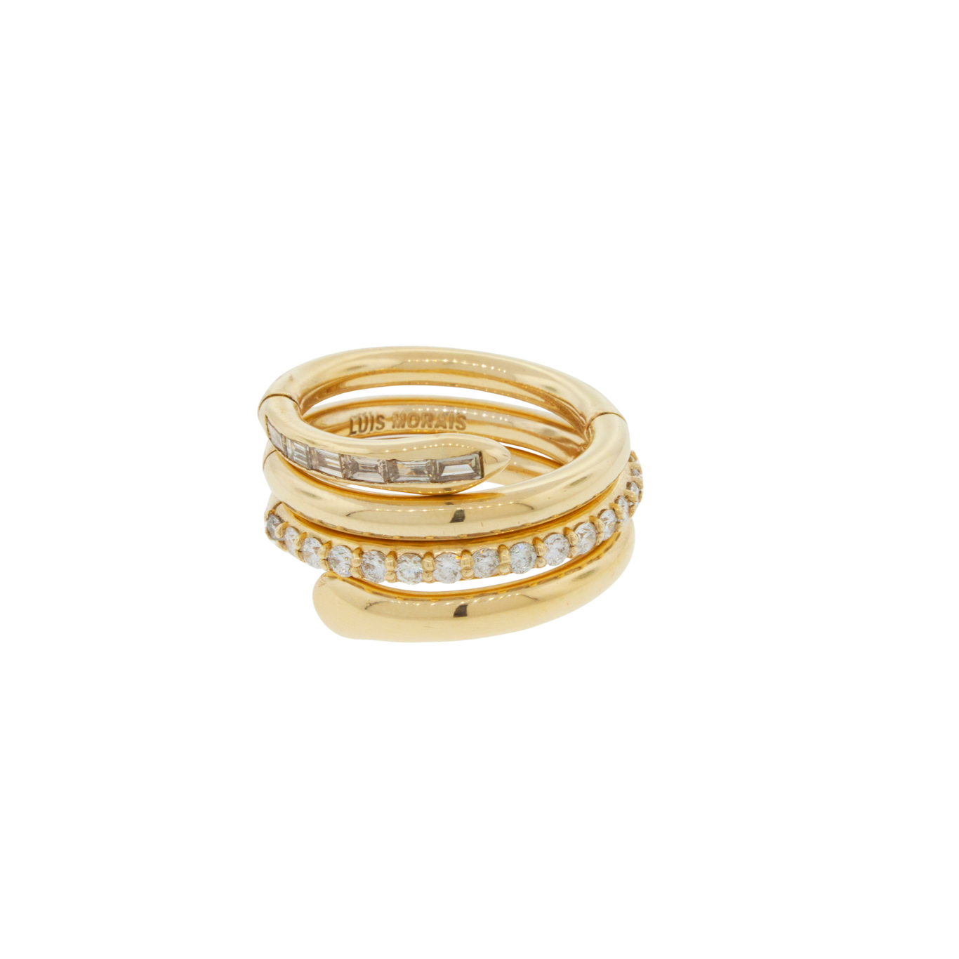 LUIS MORAIS 14K Yellow Gold Serpentine Ring with Round and Baguette TLC Diamonds