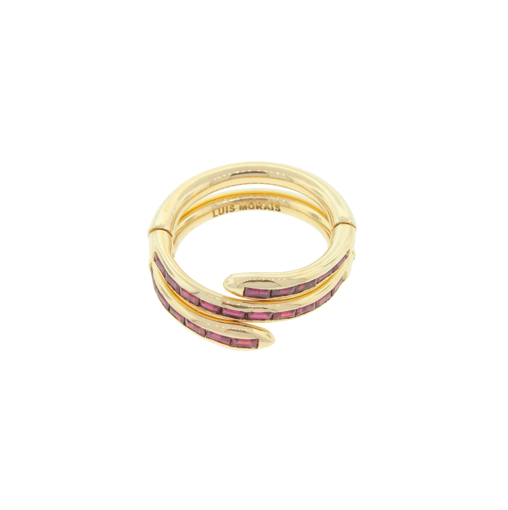 LUIS MORAIS 14K Yellow Gold Serpentine Ring with Ruby BaguettesThis ring is articulated in a way that you can put the ring on several fingers or just one. Get creative on your fingers!