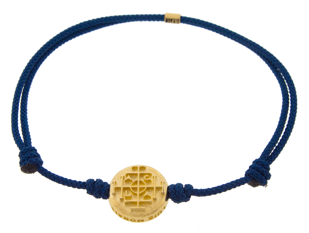 Large Money Seal Disk on a Navy Cord Bracelet LUIS MORAIS