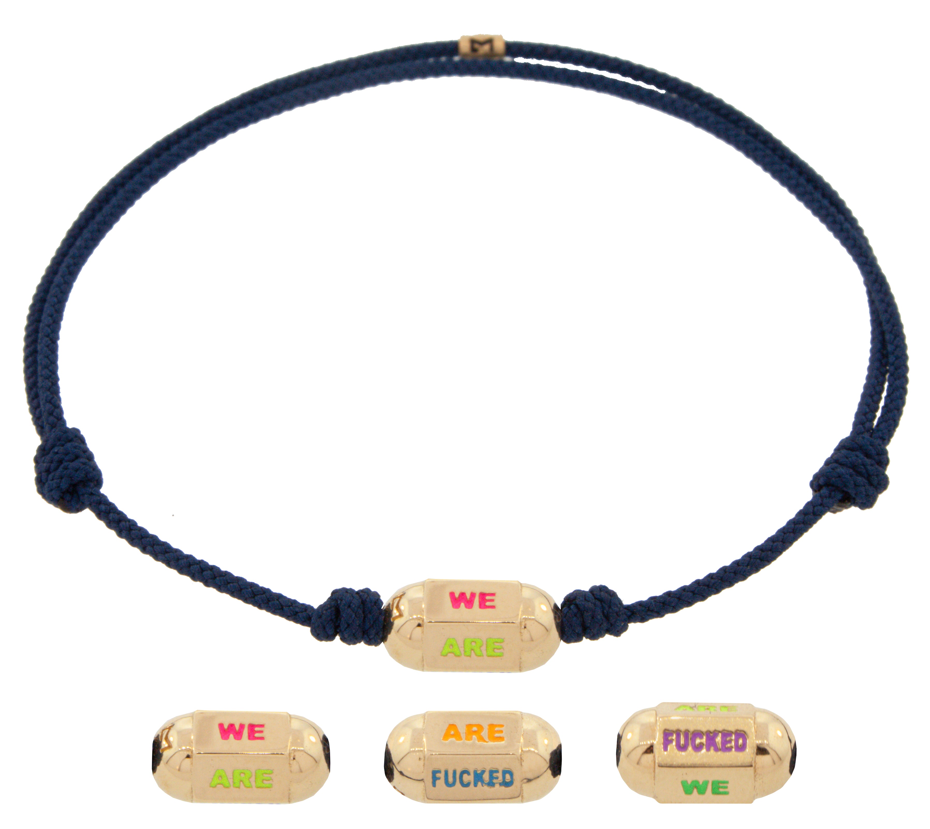 We Are Fucked Hexagon Bolt Bead on a Cord Bracelet