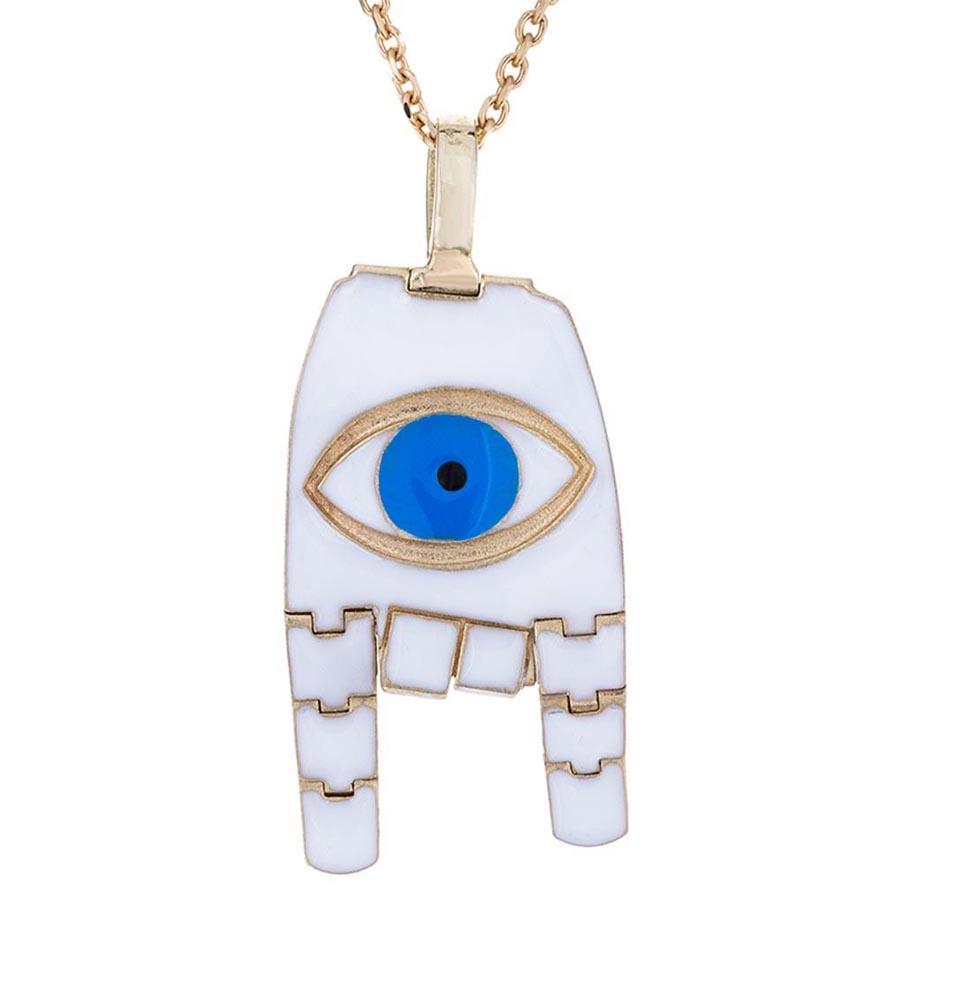 Large Articulated Hand With White Enamel Pendant