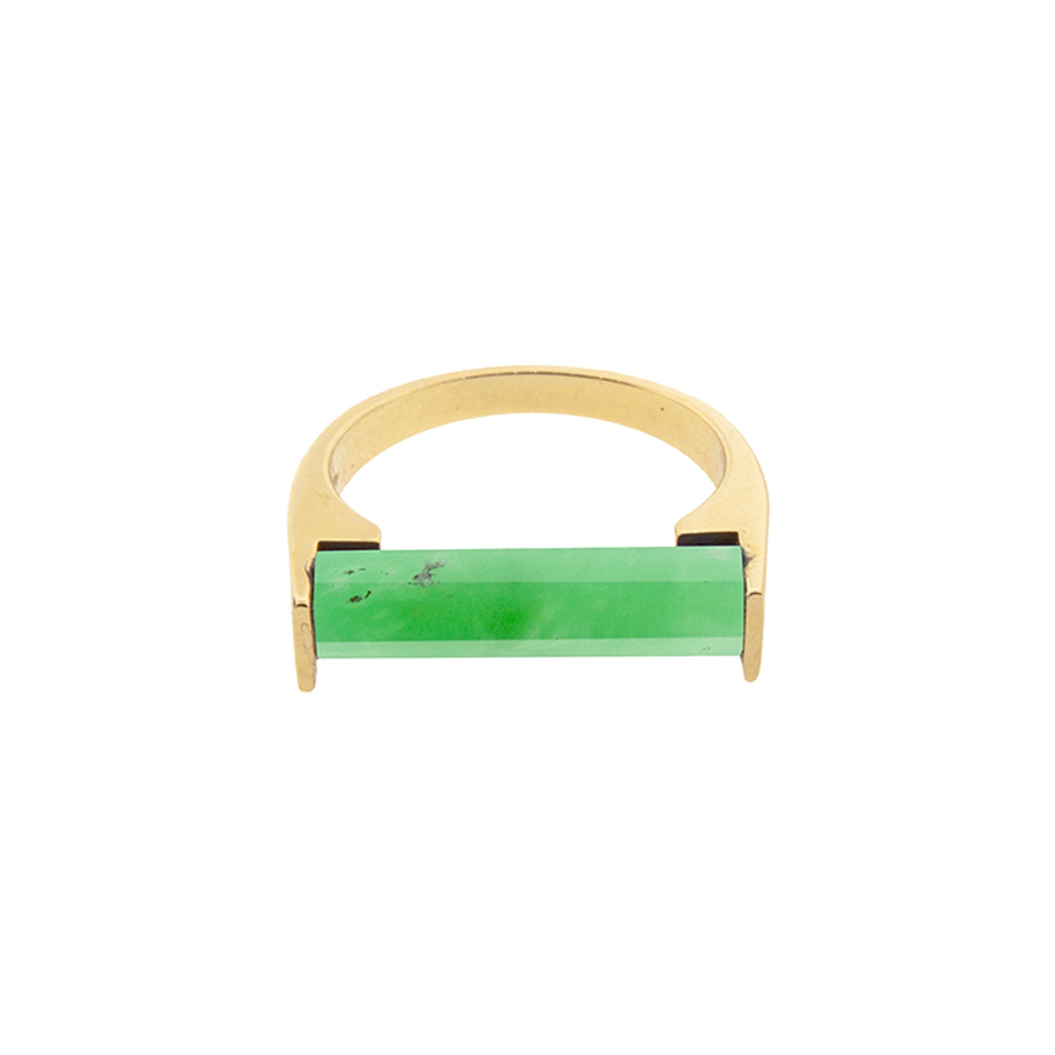 14K Yellow Gold Hexagon Chrysoprase Gemstone Ring
