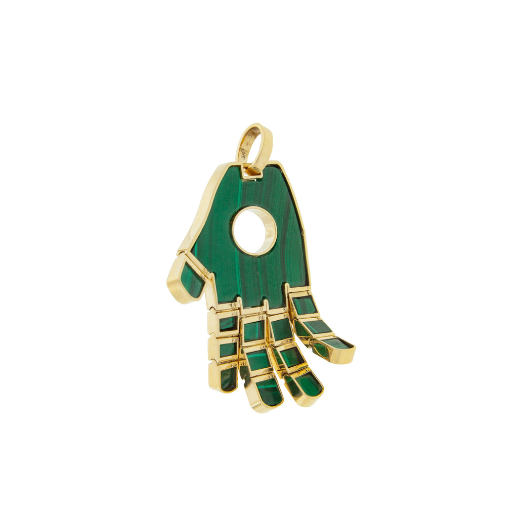 LUIS MORAIS 14K yellow gold Hand symbol pendant with malachite encased in gold 