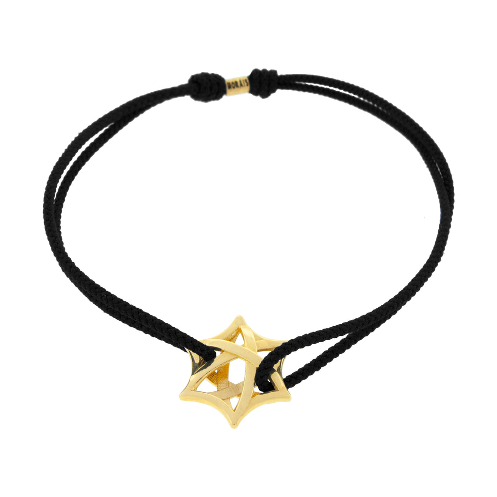 LUIS MORAIS 14K yellow gold wrapped star on a black cord bracelet
