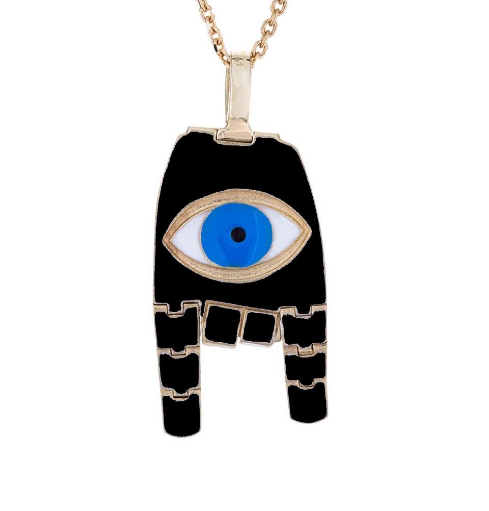 Large Articulated Hand With Black Enamel Pendant