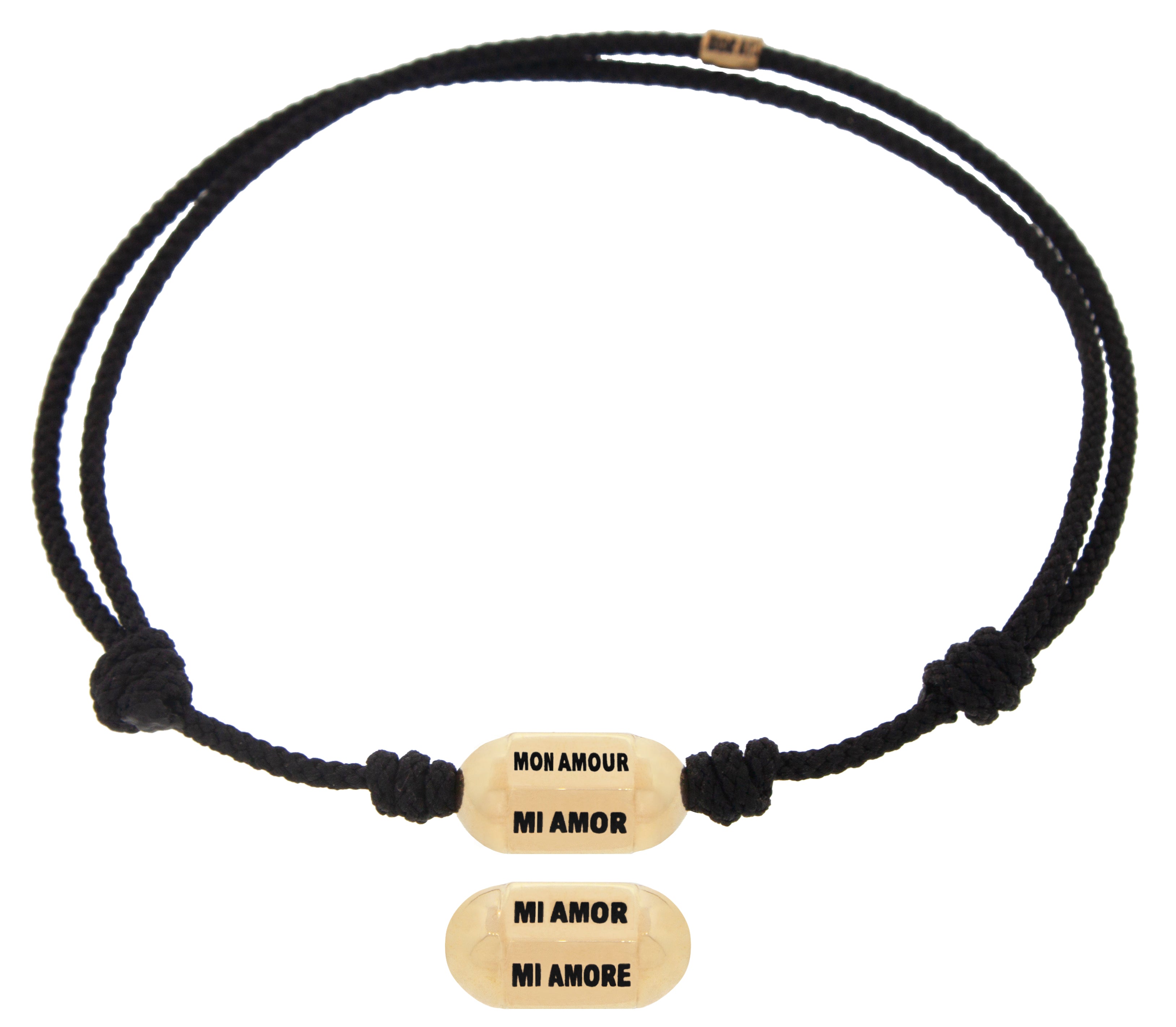 Mi Amor, Mi Amore, Mon Amour Hexagon Bolt Bead on a Cord Bracelet