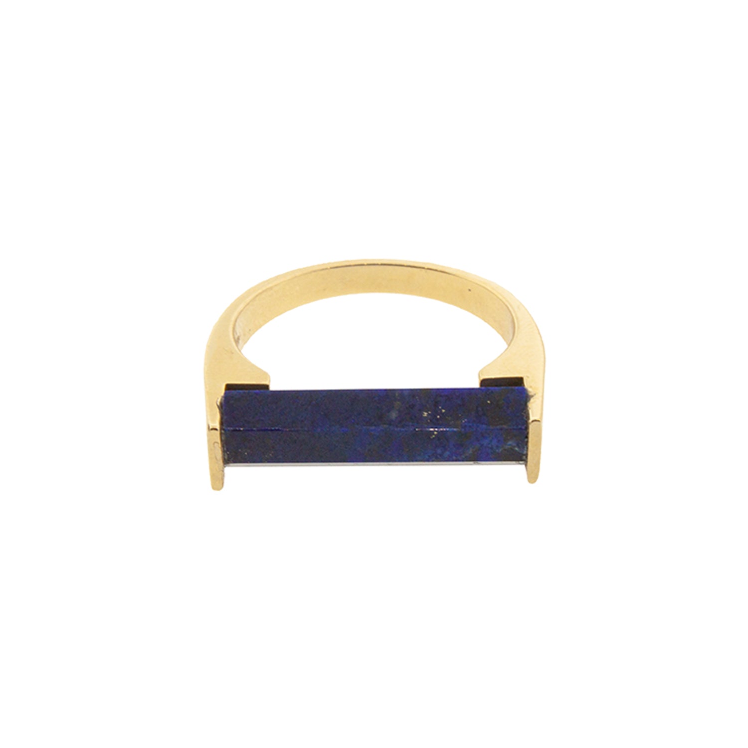 14K Yellow Gold Hexagon Lapis Gemstone Ring