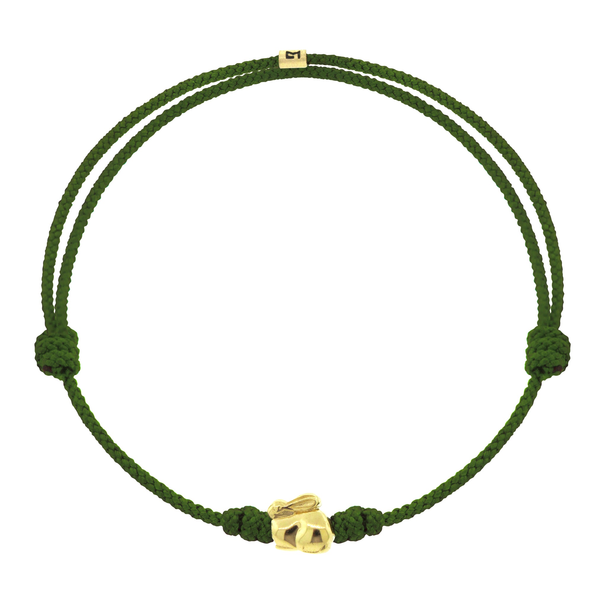 14K yellow gold 'Year of the Rabbit' pine cord bracelet. The rabbit symbolizes longevity, peace and prosperity.