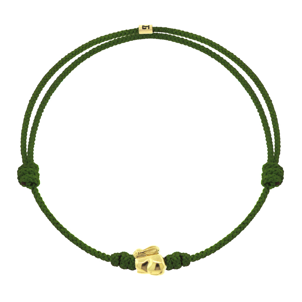 14K yellow gold 'Year of the Rabbit' pine cord bracelet. The rabbit symbolizes longevity, peace and prosperity. 