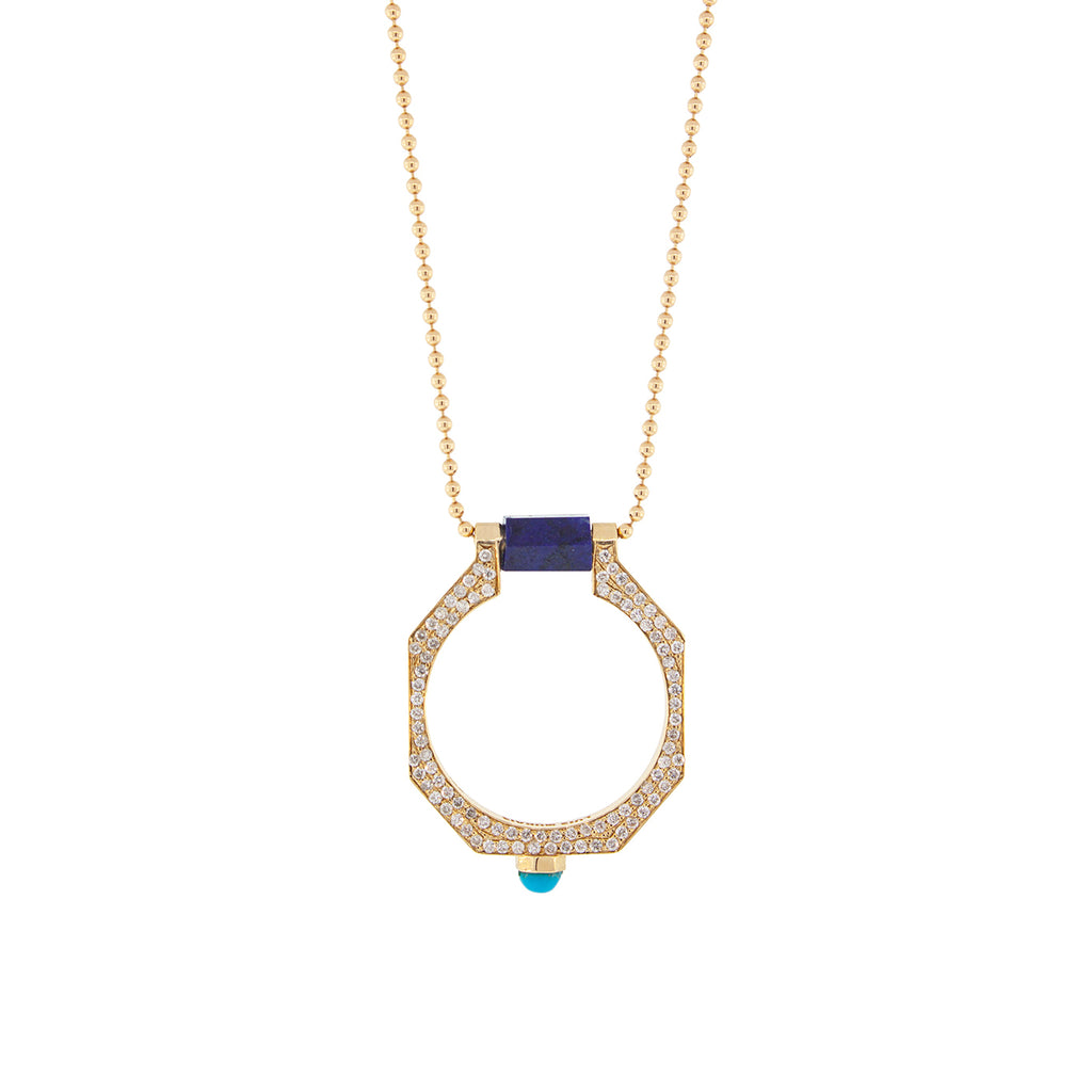 Gold Geo Pendant with White Diamonds Necklace