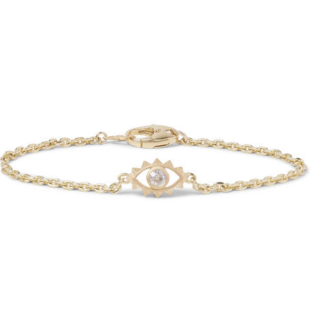 LUIS MORAIS 14K Gold and Diamond Eye Bracelet with Lobster Clasp Fastening