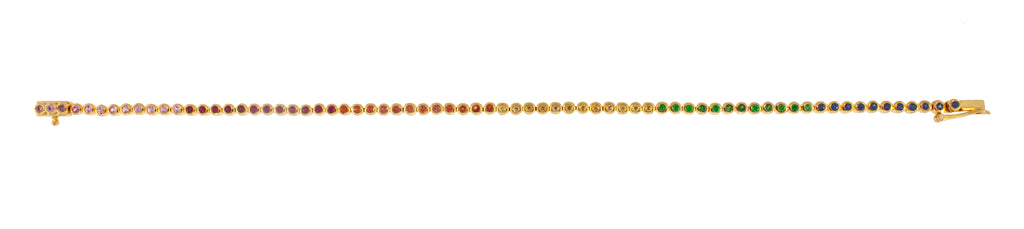 Gold Tennis Bracelet with Ombre Rainbow Sapphires