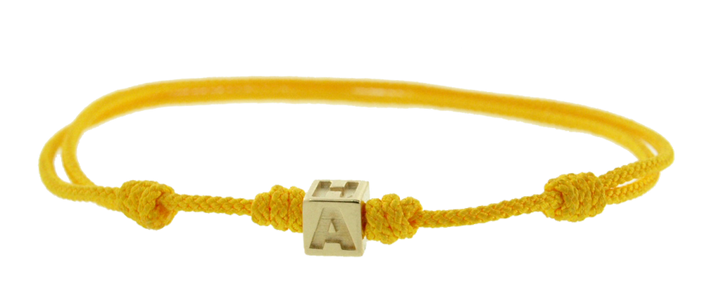 Gold HAHA Cube On Cord Bracelet