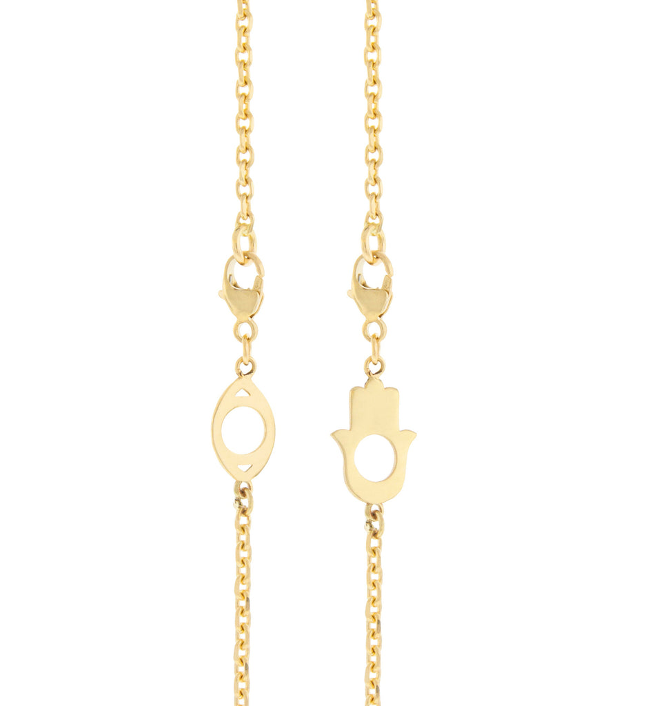 14K YELLOW GOLD HAMSA & EYE CLOSURE CHAIN NECKLACES