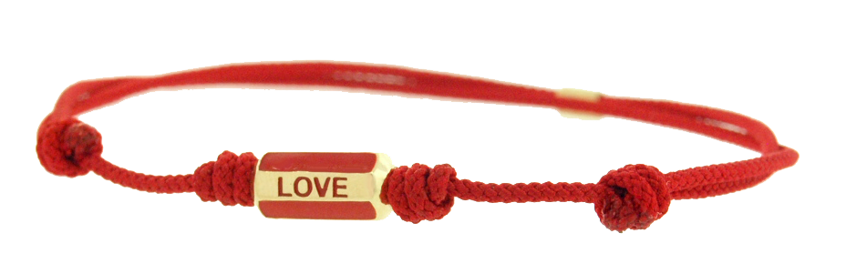 LUIS MORAIS 14K yellow gold enameled LOVE bead on an adjustable cord bracelet with gold logo spacer.