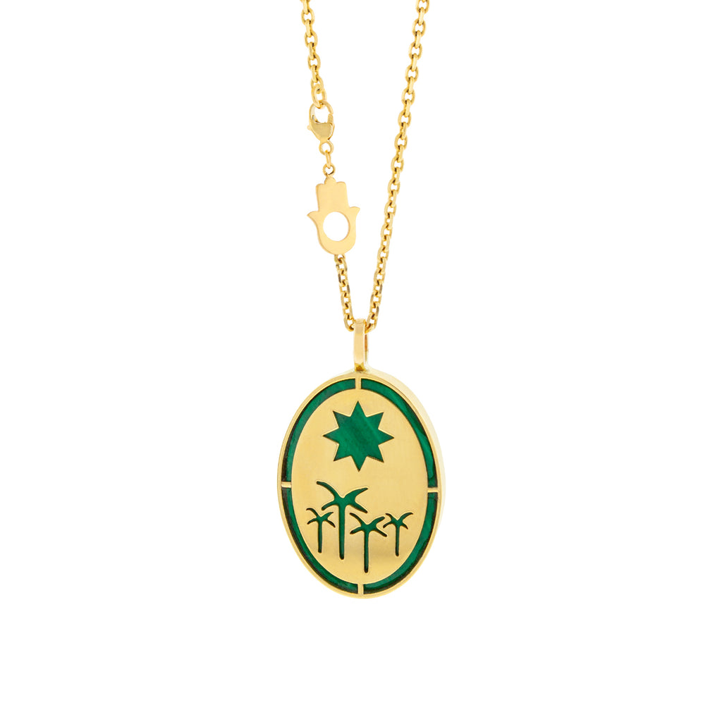 Pendentif médaillon palmier avec malachite