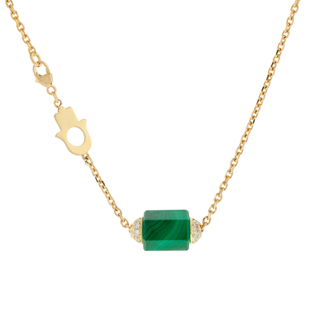 Perle de boulon hexagonale en malachite avec collier de chaîne de diamants