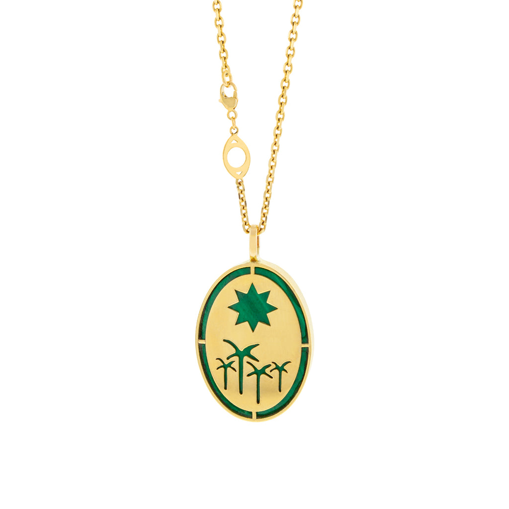 Pendentif médaillon palmier avec malachite