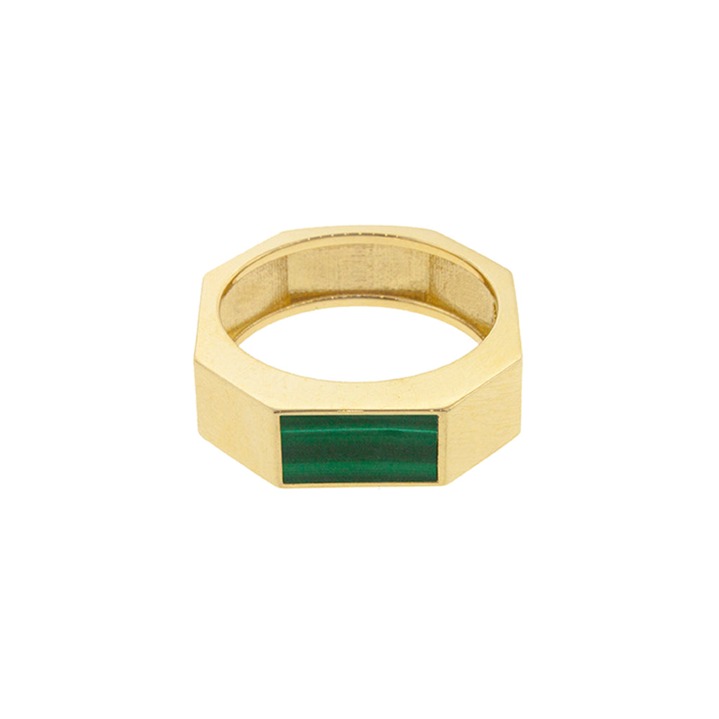 14K Yellow Gold Gemstone Geo Ring with Malachite