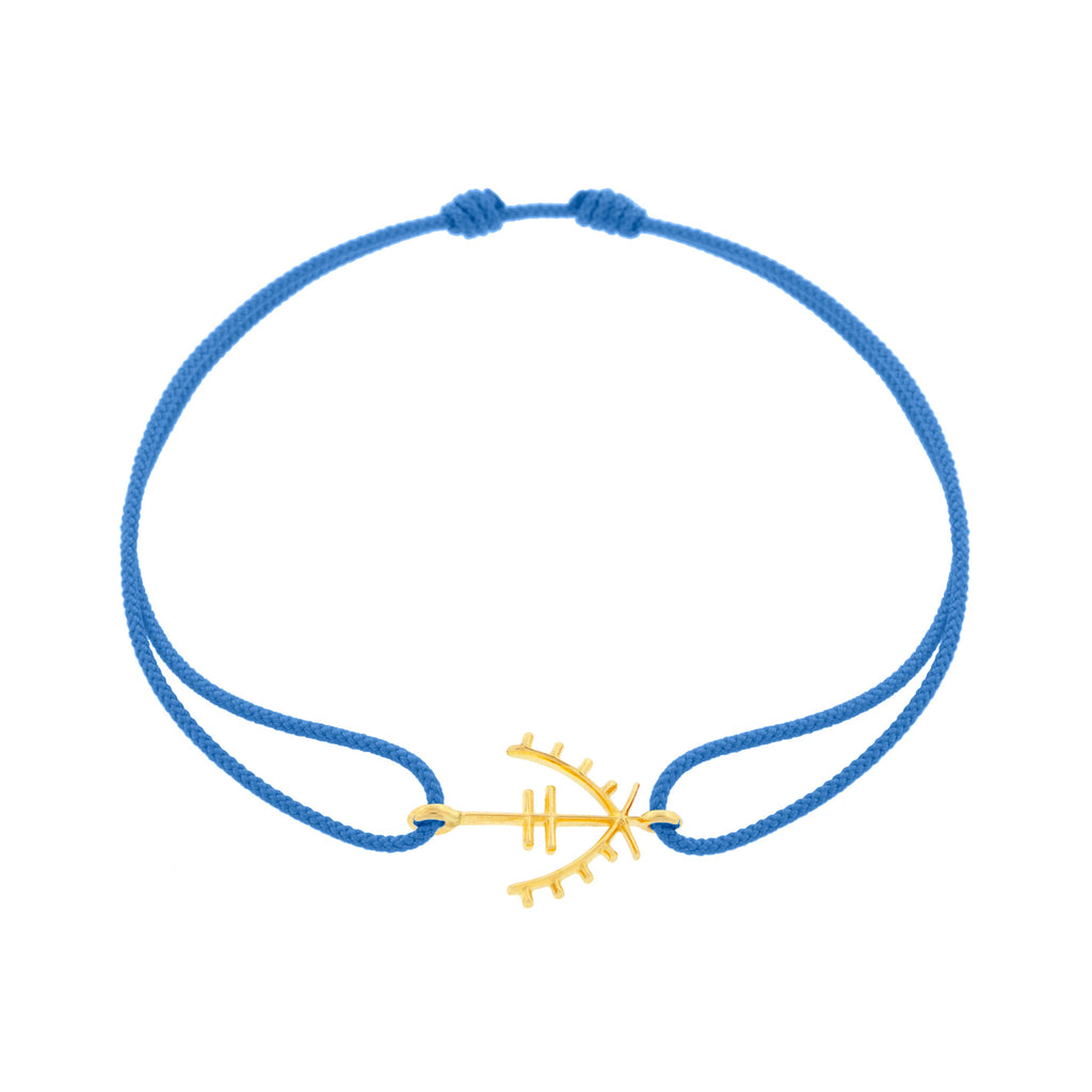 LUIS MORAIS Small 14K Yellow Gold Moor Protection Symbol on a Light Blue Cord Bracelet