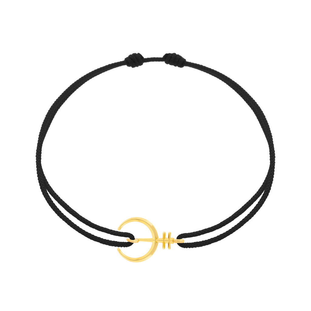 LUIS MORAIS 14K Yellow Gold Moor Protection Symbol Bead on a Black Cord Bracelet