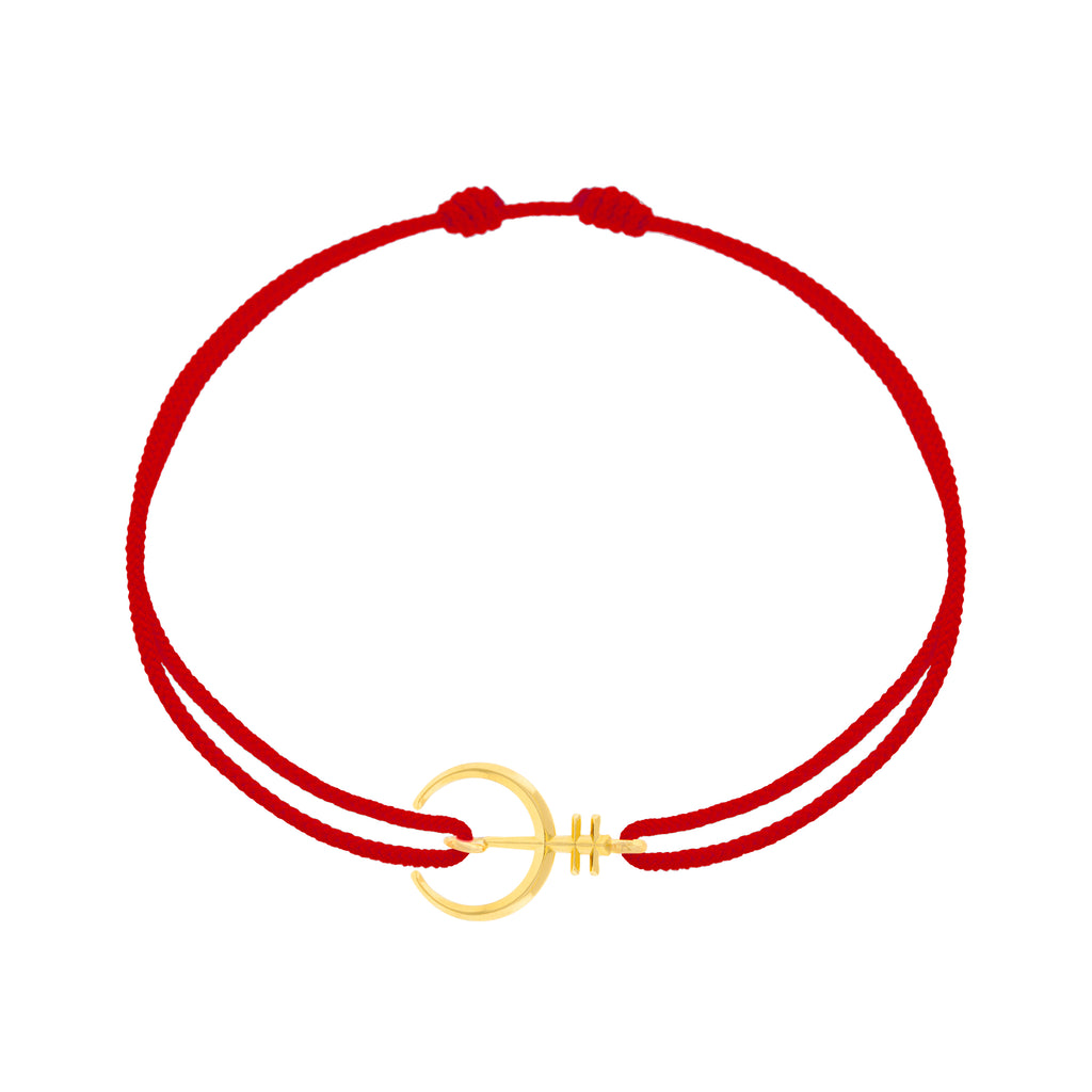 LUIS MORAIS 14K Yellow Gold Naja Protection Symbol Bead on a Red Cord Bracelet