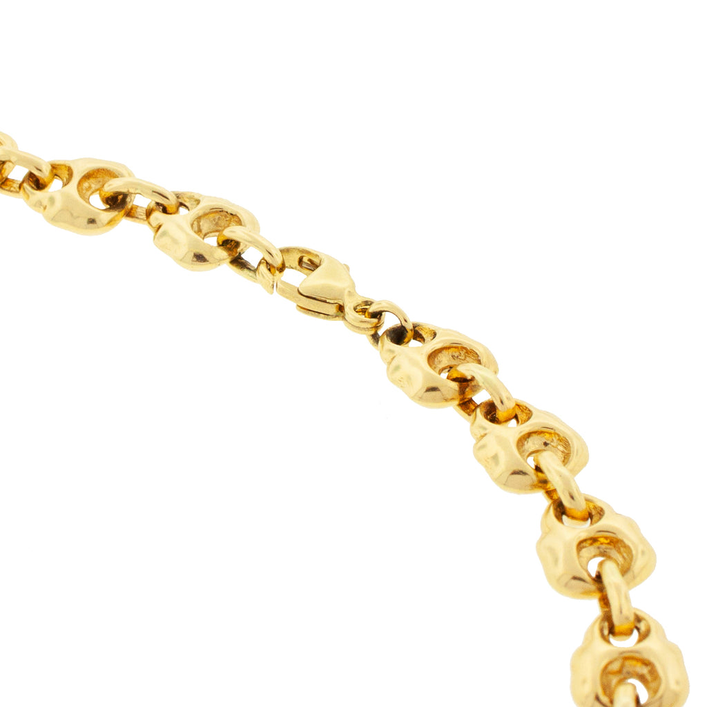 LUIS MORAIS 14K yellow gold skull face chain necklace with lobster clasp closure.