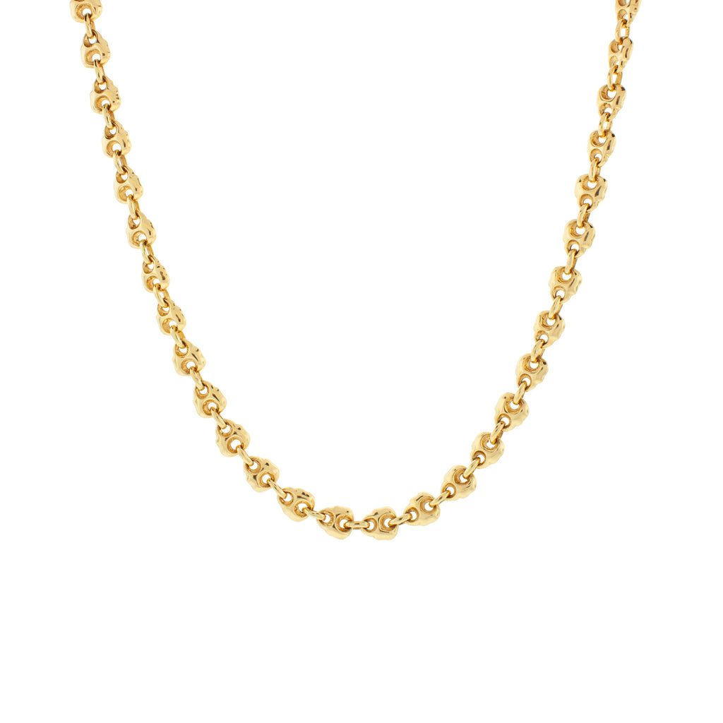 LUIS MORAIS 14K yellow gold skull face chain necklace with lobster clasp closure.