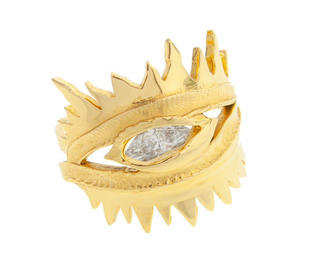 14K Yellow Gold Protection Ring with a White Diamond Center